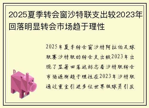 2025夏季转会窗沙特联支出较2023年回落明显转会市场趋于理性 2025夏季转会窗沙特联支出较2023年回落明显转会市场趋于理性